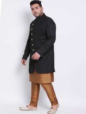 brown plain viscose sherwani 2