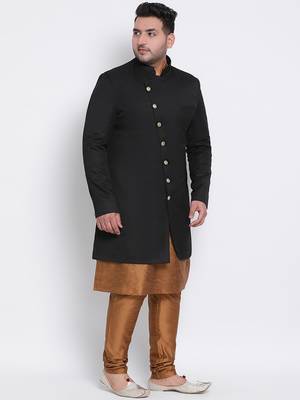 brown plain viscose sherwani 3