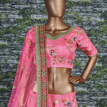 Wonderful Pink Embroidered Designer Art Silk Wedding Designer Bridal Lehenga Choli For Women 3