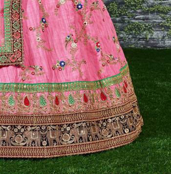 Wonderful Pink Embroidered Designer Art Silk Wedding Designer Bridal Lehenga Choli For Women 4