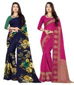multicolor Georgette Printed Daily Wear Saree With Blouse (Pack of 2)