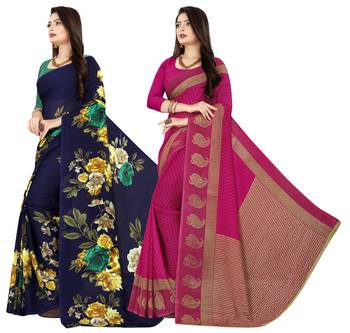 multicolor Georgette Printed Daily Wear Saree With Blouse (Pack of 2) 2
