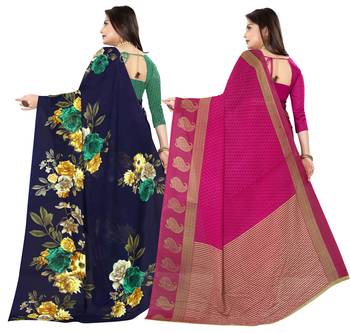 multicolor Georgette Printed Daily Wear Saree With Blouse (Pack of 2) 3