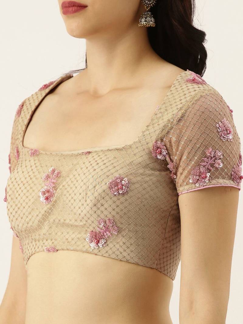 Pink Embroidered Semi-Stitched Lehenga with Unstitched Blouse & Dupatta