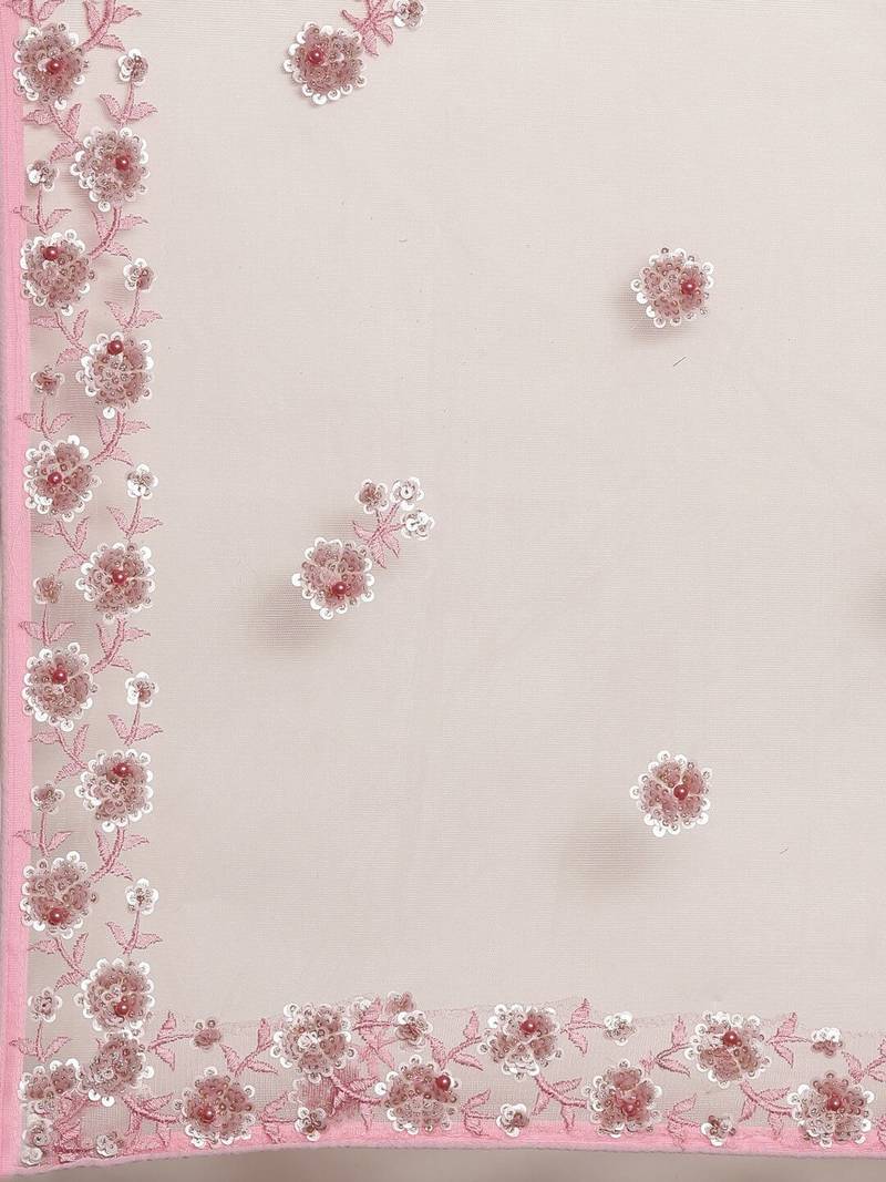 Pink Tissue Fabric Sequins embroidery Semi-Stitched Lehenga & Unstitched Blouse With Dupatta
