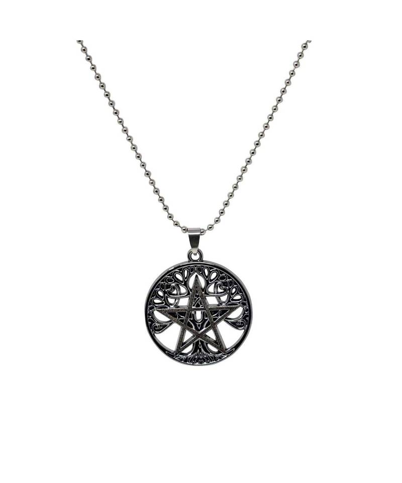 Men Silver Coated Star Design Round Pendant Jewelry