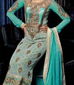 blue embroidered art silk semi stitched salwar with dupatta