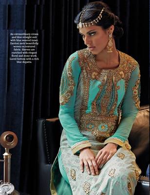blue embroidered art silk semi stitched salwar with dupatta 2