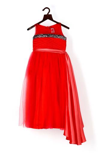 Red gown with sequence on chest