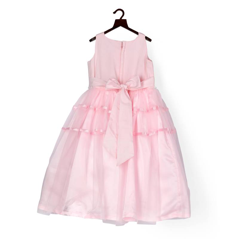Pink Cow girls party gown embellished with hand made flowers