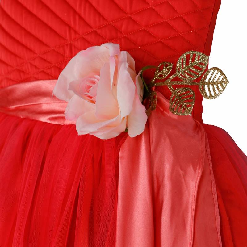 Red gown with flower on waist