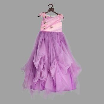 Pink cow stylish embroidered flared party gown -Lilac 1