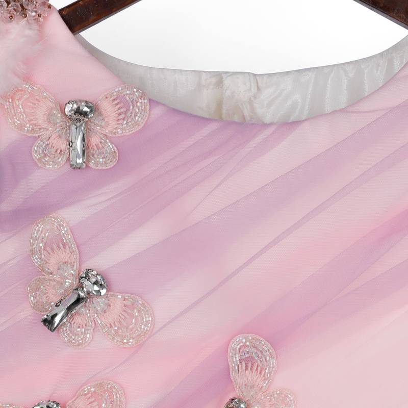 Pink cow stylish embroidered flared party gown -Lilac