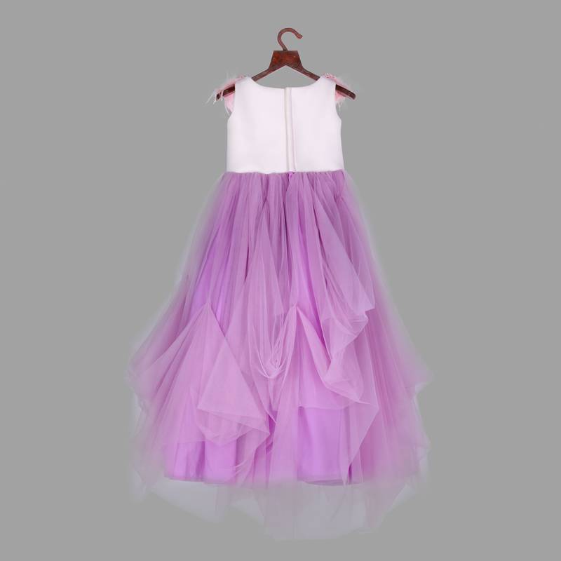 Pink cow stylish embroidered flared party gown -Lilac