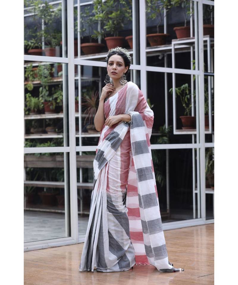 Multicolor handwoven cotton saree