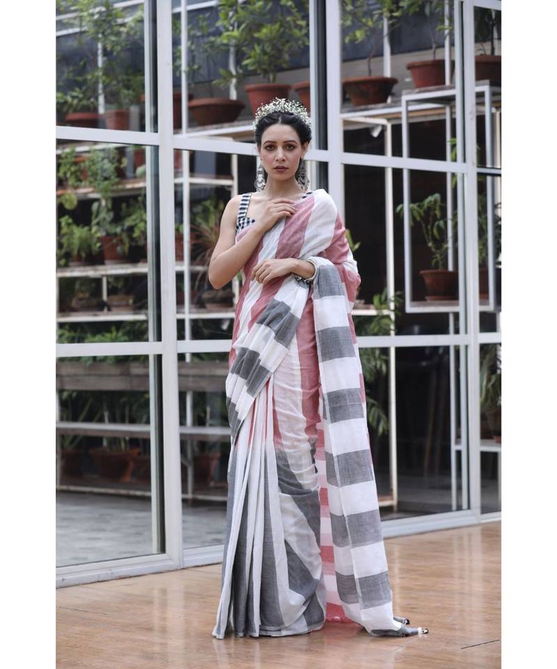 Multicolor handwoven cotton saree