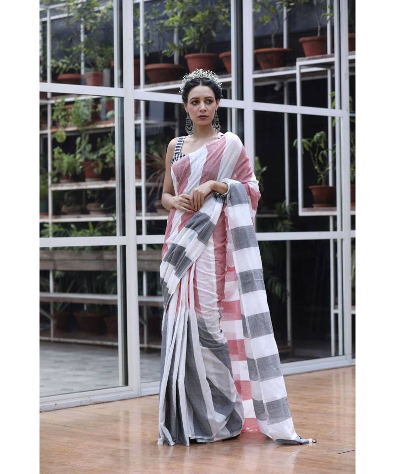 Multicolor handwoven cotton saree