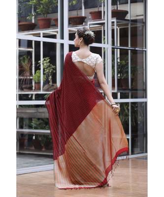 Red black handwoven cotton saree 2