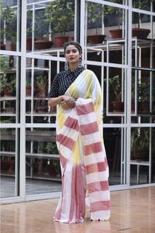 Multicolor handwoven cotton saree