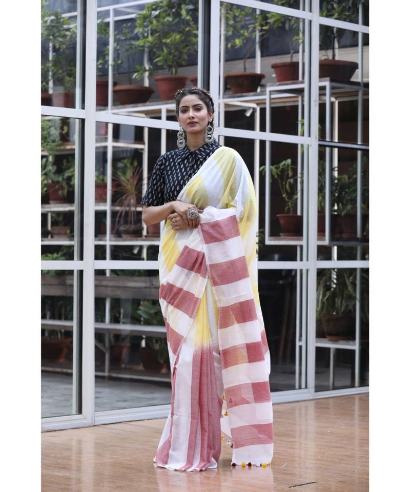 Multicolor handwoven cotton saree