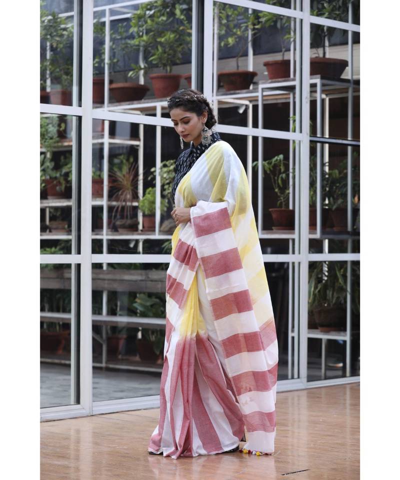 Multicolor handwoven cotton saree