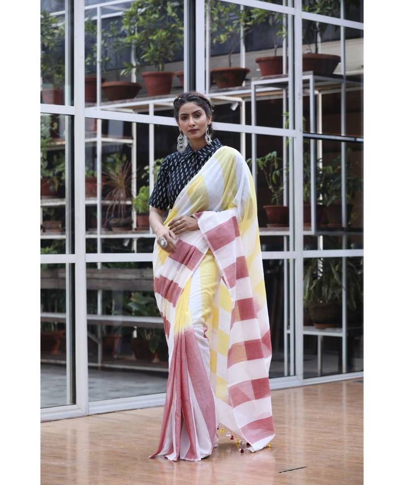 Multicolor handwoven cotton saree