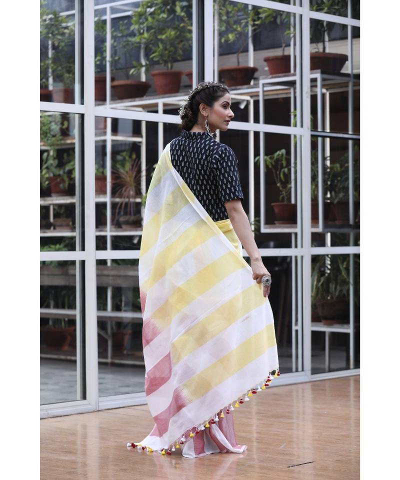 Multicolor handwoven cotton saree