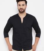 Black plain linen men-kurtas
