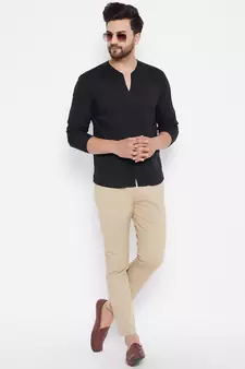 Black plain linen men-kurtas