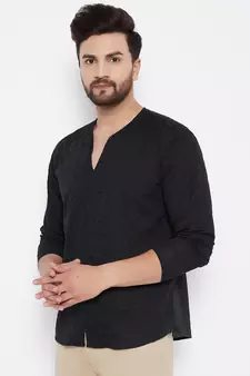 Black plain linen men-kurtas