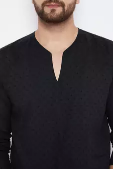 Black plain linen men-kurtas