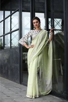 Baby green handwoven linen saree