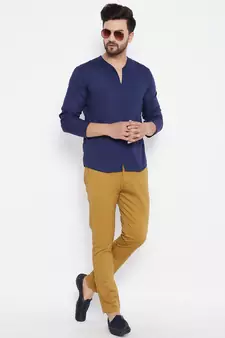 Blue plain cotton men-kurtas