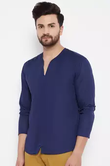 Blue plain cotton men-kurtas