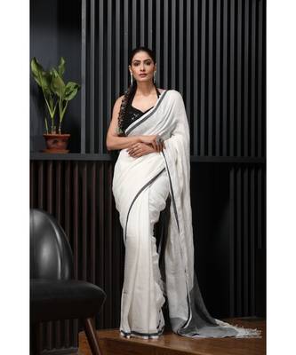 Off white handloom linen saree 2