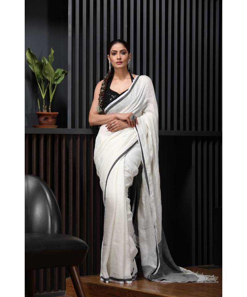 Off white handloom linen saree