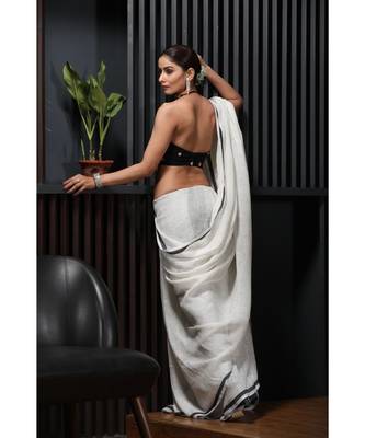 Off white handloom linen saree 4