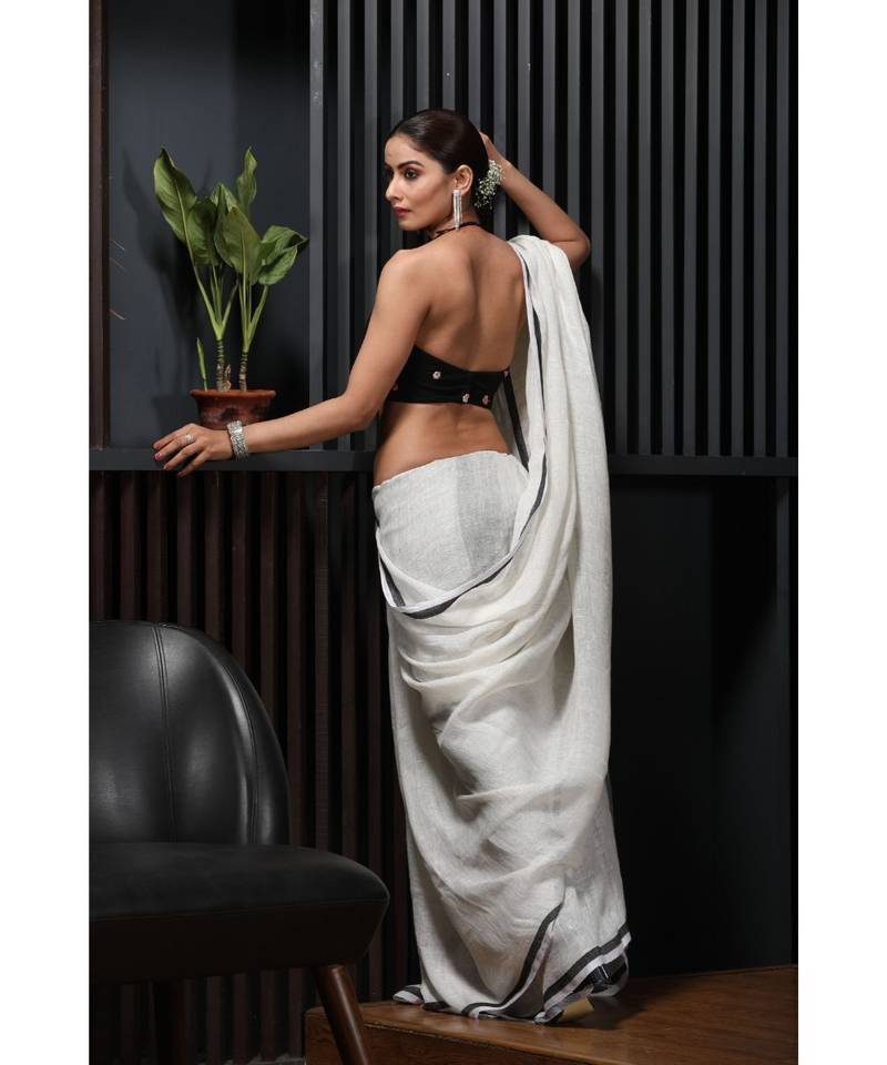 Off white handloom linen saree