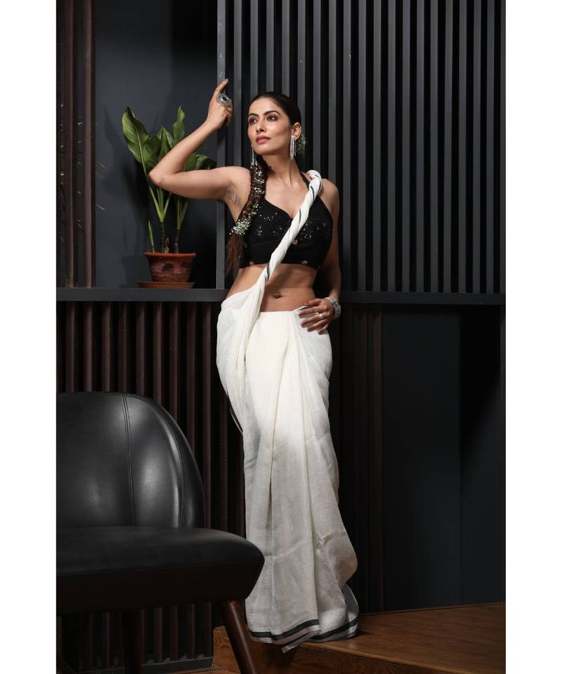 Off white handloom linen saree