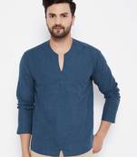 Blue plain cotton men-kurtas
