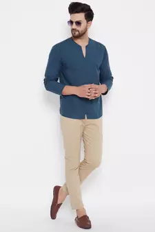 Blue plain cotton men-kurtas