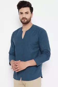 Blue plain cotton men-kurtas