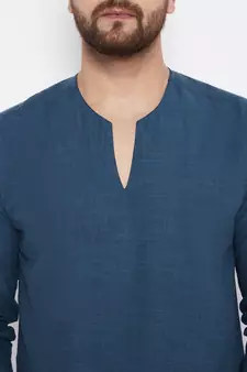 Blue plain cotton men-kurtas