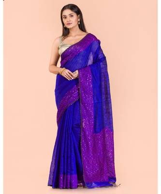 Blue handwoven matka silk saree 2