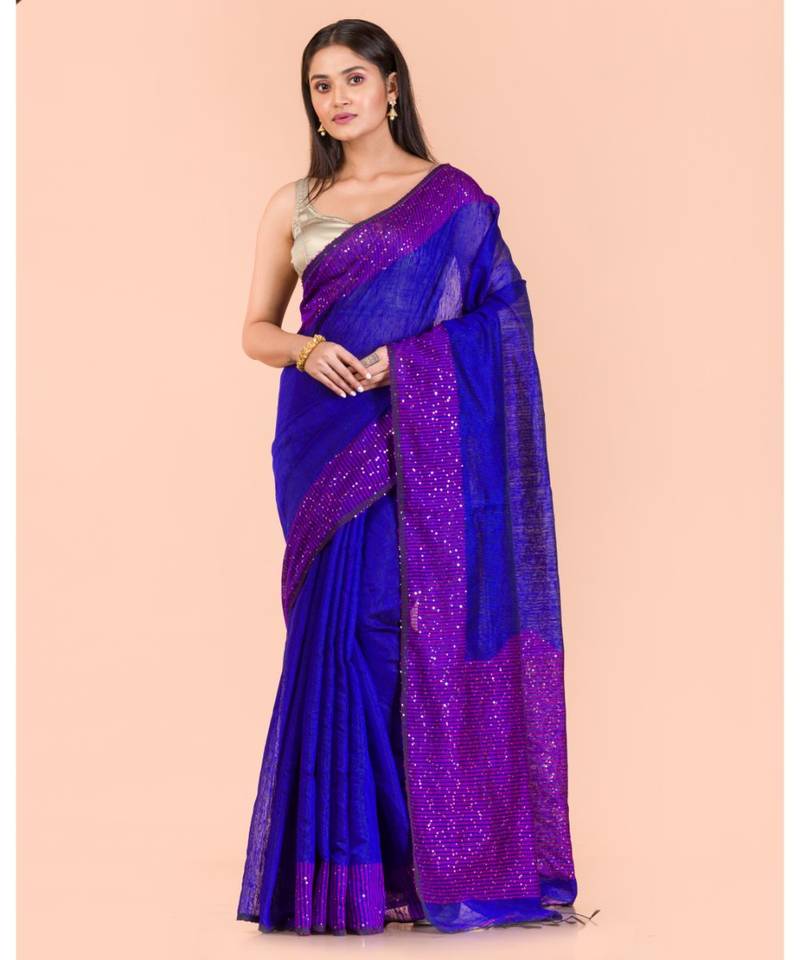 Blue handwoven matka silk saree