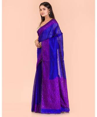 Blue handwoven matka silk saree 3