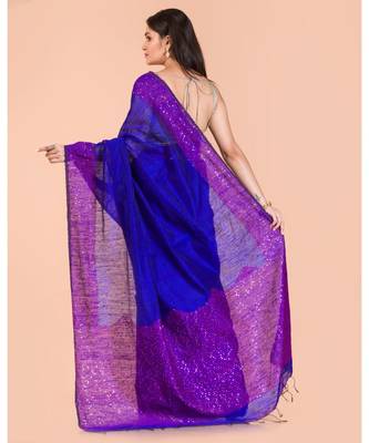 Blue handwoven matka silk saree 4