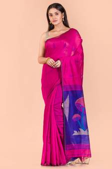 Pink handwoven blended cotton saree