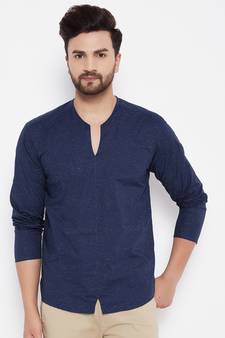 Blue plain cotton men-kurtas