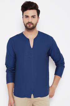Blue plain cotton men-kurtas